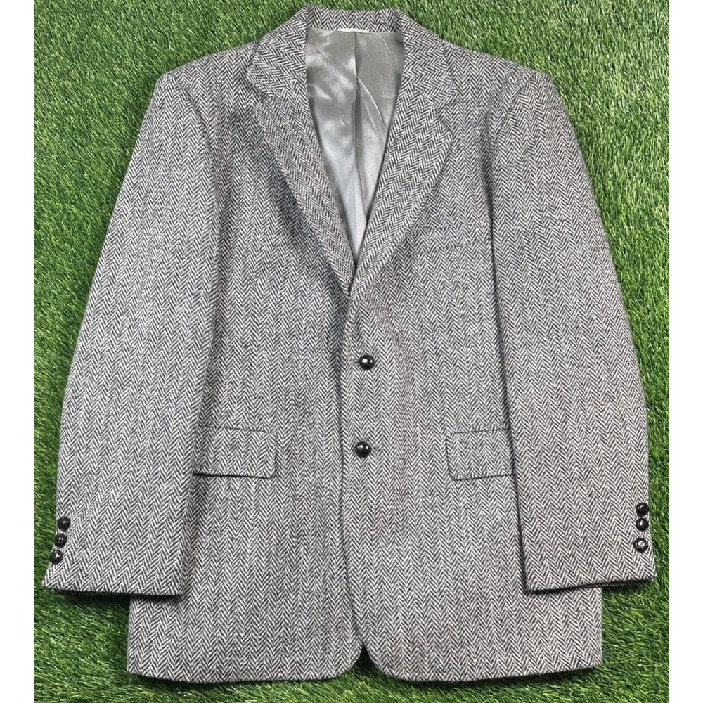 Vintage Harris Tweed Wool Sport Coat Blazer Jacket Men 44R (42) Herringbone